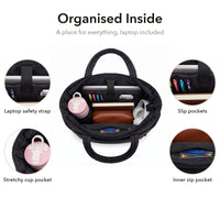 VELÁ Puffer Tote in Black, organised inside with laptop strap and inner zip pocket