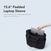 VELÁ Puffer Tote in Black, 15.6-inch padded laptop sleeve