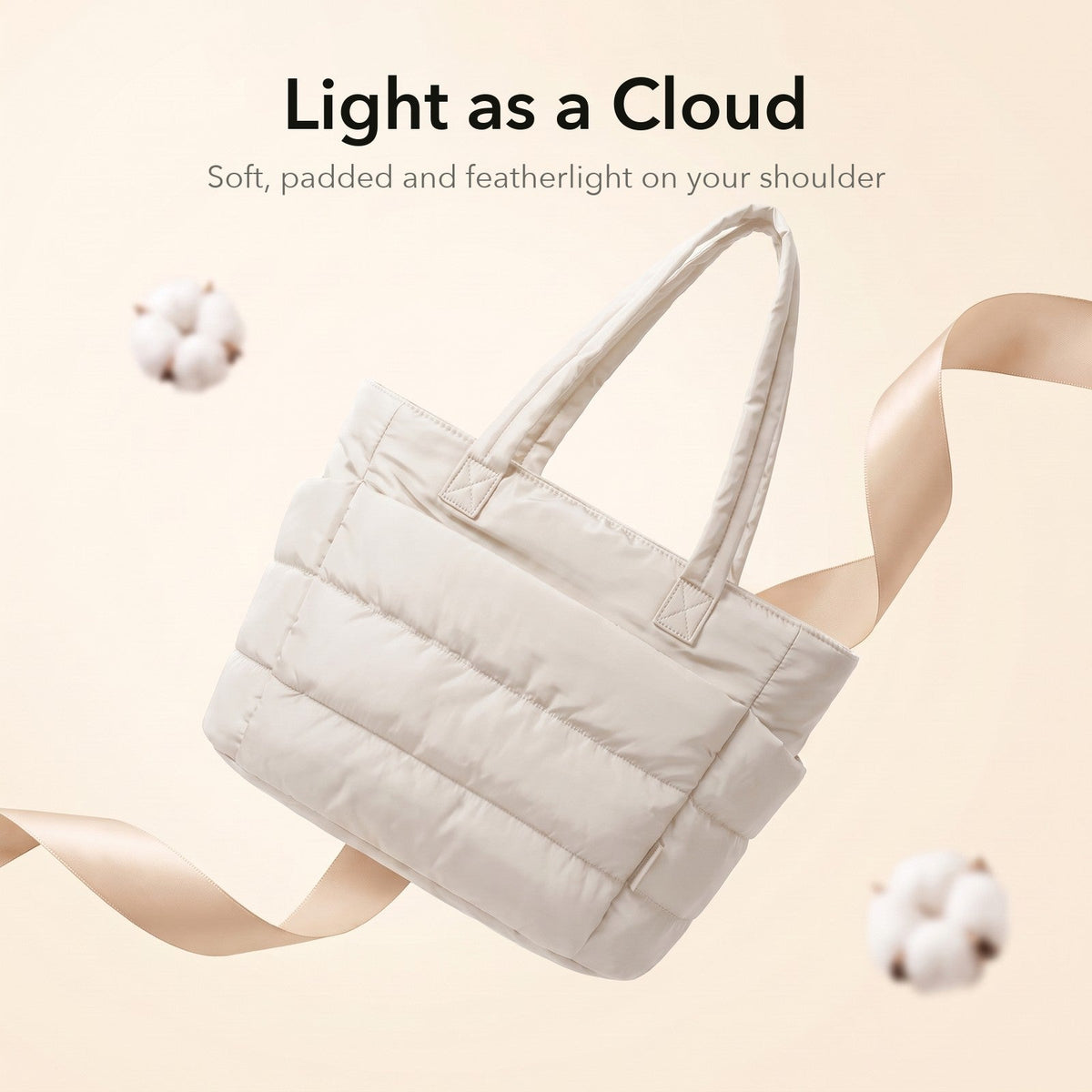 VELÁ Puffer Tote in Off-White, soft, padded and lightweight