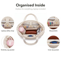 VELÁ Puffer Tote in Off-White, organised inside with laptop strap and inner zip pocket