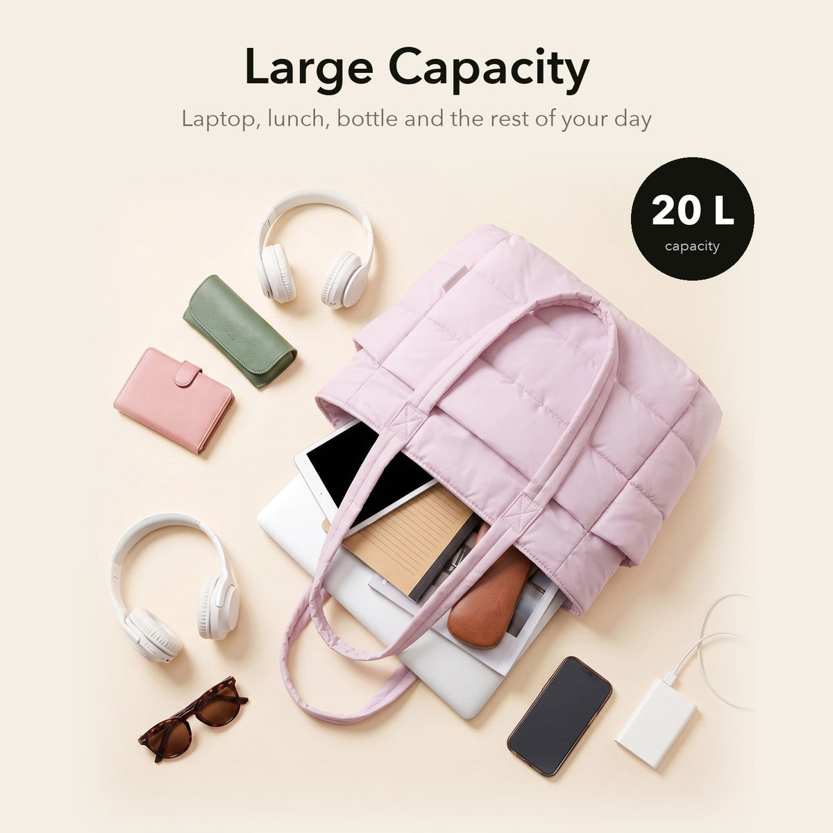 VELÁ Puffer Tote in Light Pink, 20 litre capacity