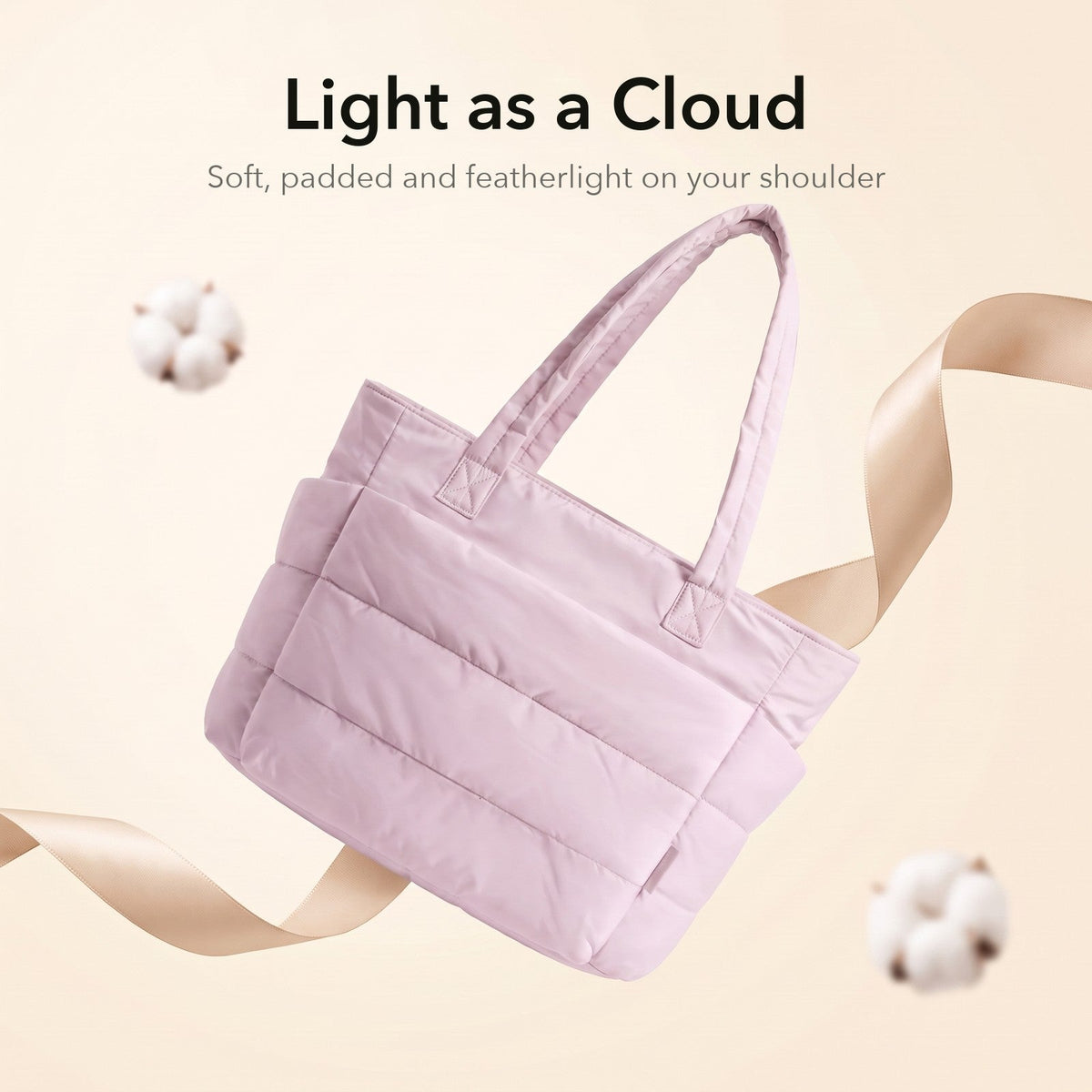 VELÁ Puffer Tote in Light Pink, soft, padded and lightweight