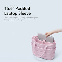 VELÁ Puffer Tote in Light Pink, 15.6-inch padded laptop sleeve